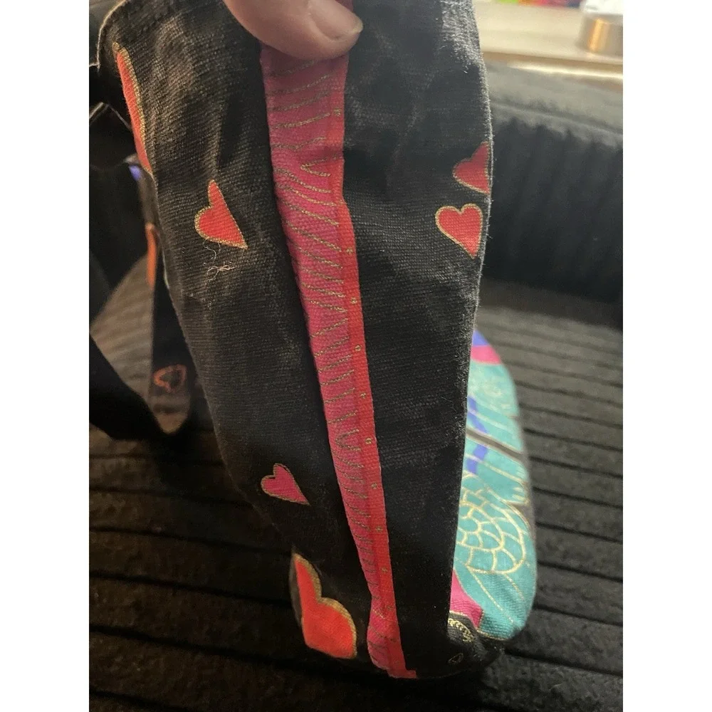 Vintage Laurel Burch Feline Cats with Hearts Colorful Tote Bag Purse 9x10" - Picture 8 of 13